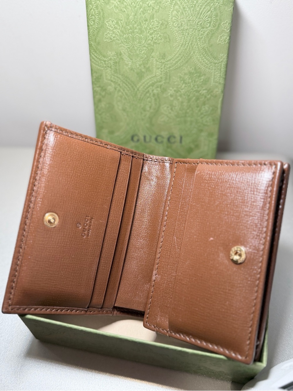 Gucci Beige GG Canvas and Brown Leather Mini Wallet with Gold Horsebit - Picture 5 of 7